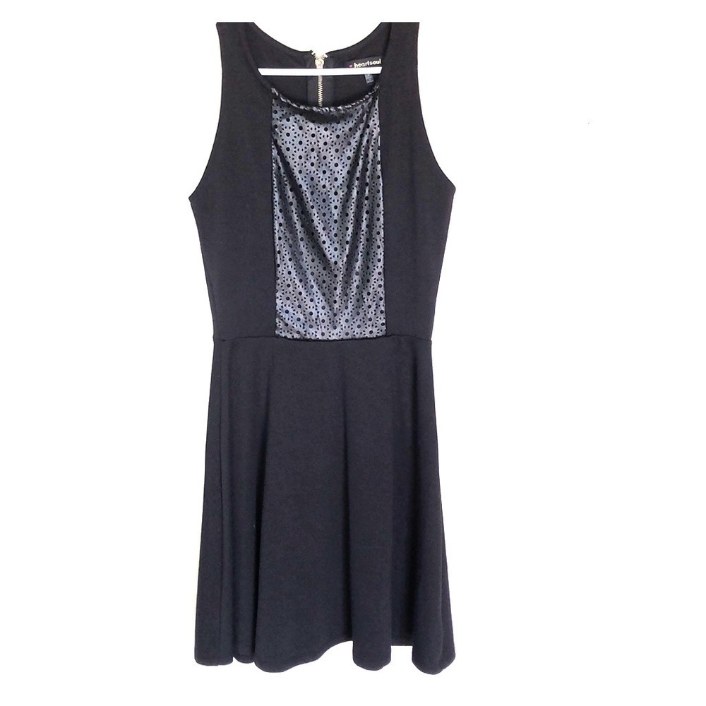 2/$30 HeartSoul Black Sleeveless Mini Dress Faux Leather Front Panel Size Medium